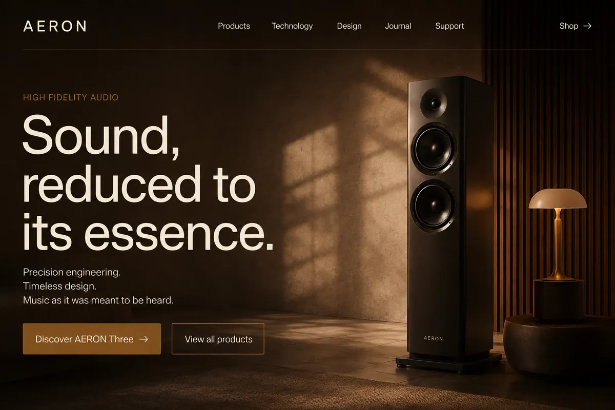 AERON Studio website design for a premium audio brand