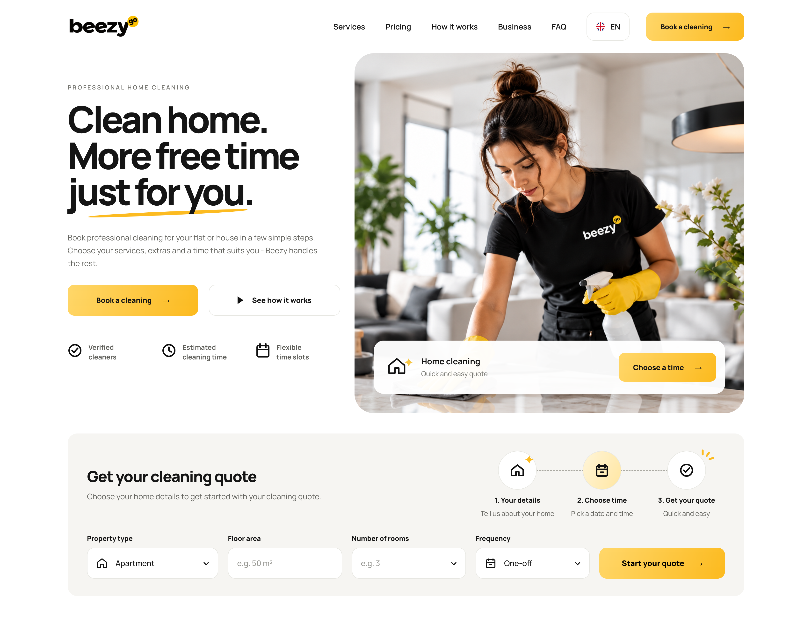 Beezy website design — cleaning services and online booking