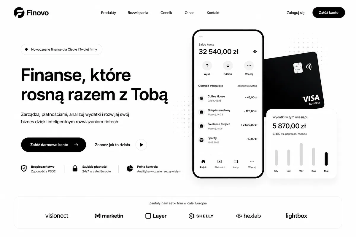 Projekt strony Finovo dla platformy finansowej