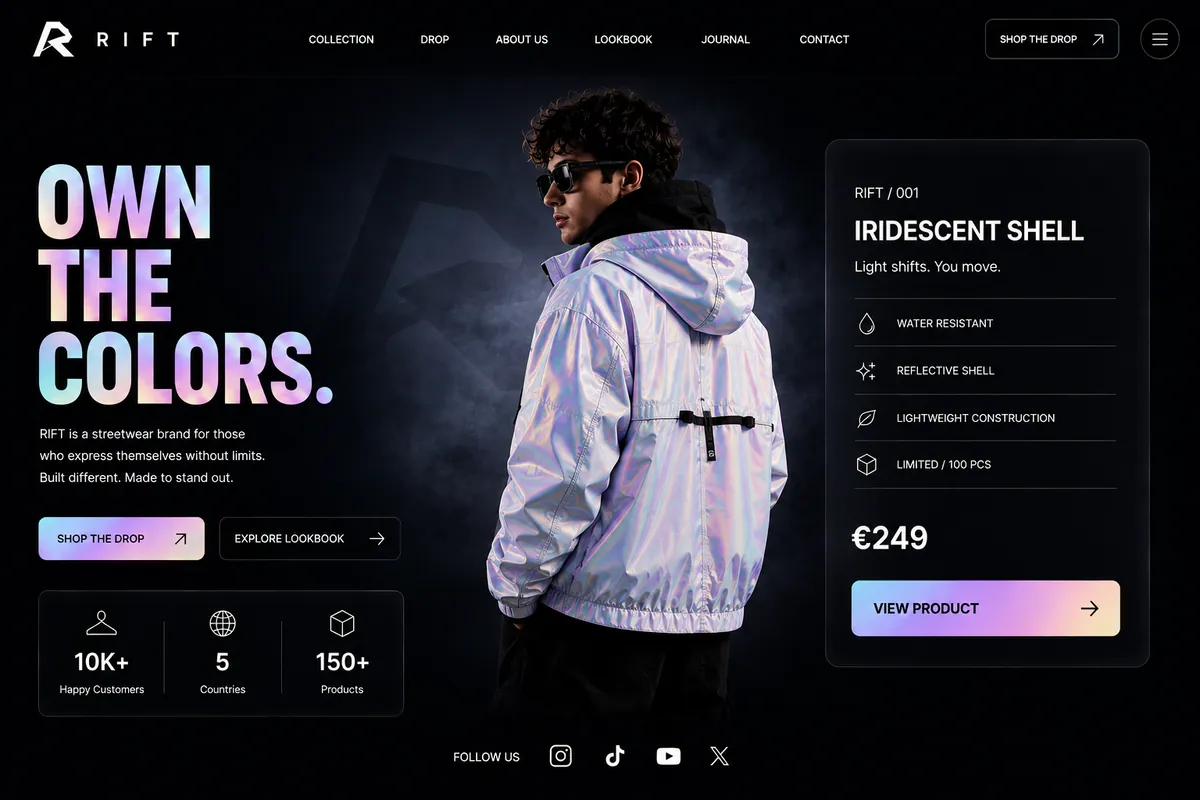 Projekt sklepu internetowego RIFT dla marki streetwearowej