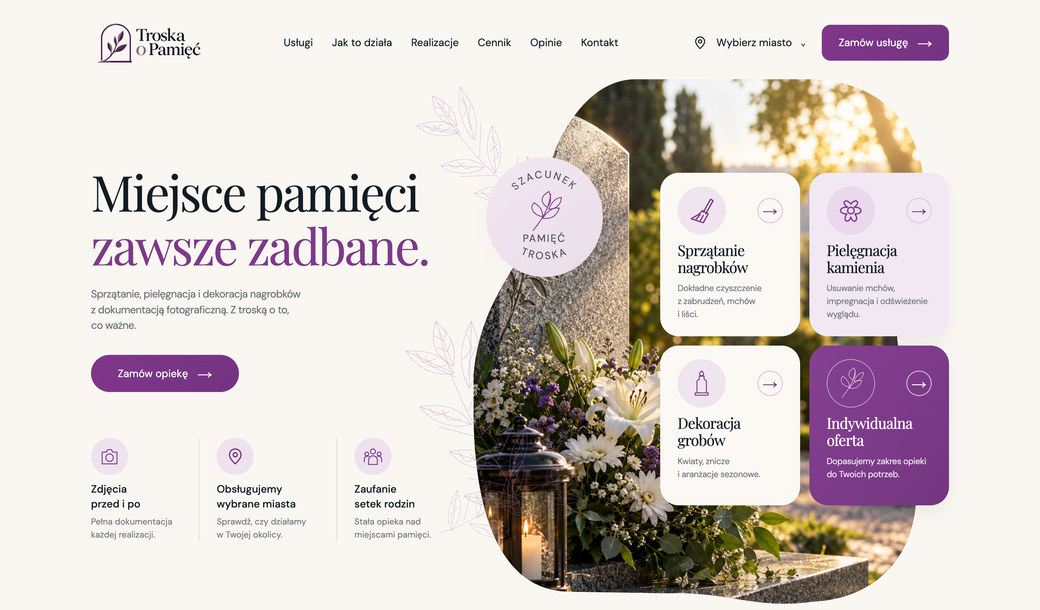 Troska o Pamięć website design — grave care services