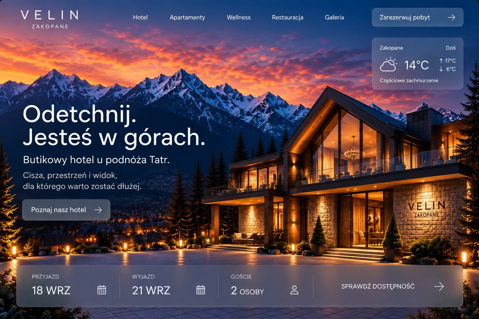 VELIN luxury mountain hotel website design in Zakopane