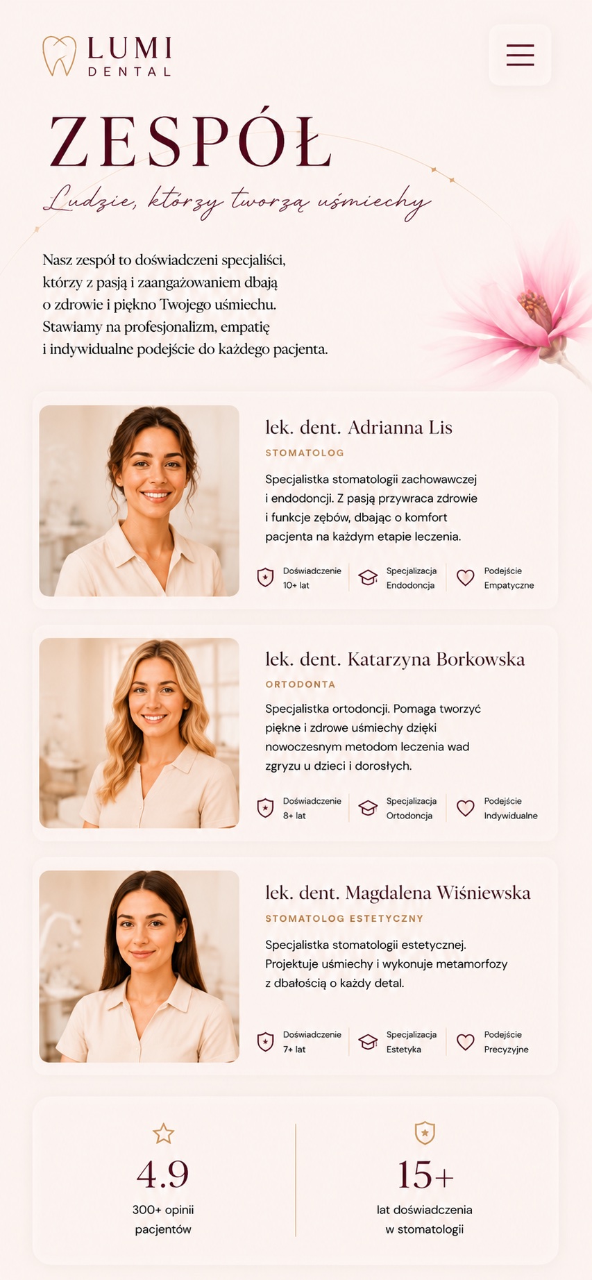LUMI Dental mobile team page